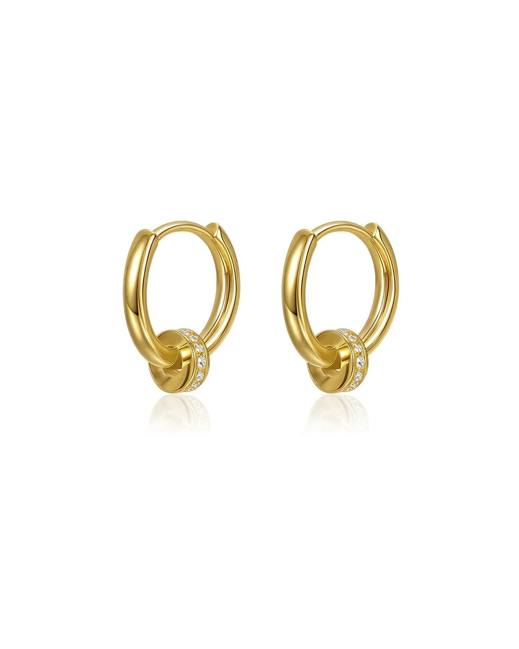 Gold Hoop Earrings with CZ Ring Charm