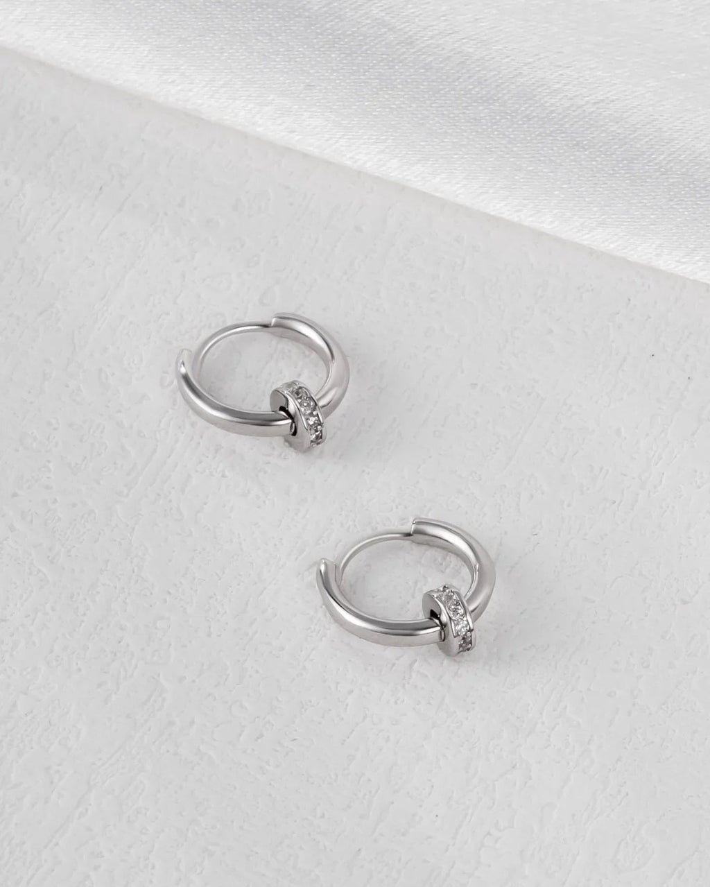 Gold Hoop Earrings with CZ Ring Charm