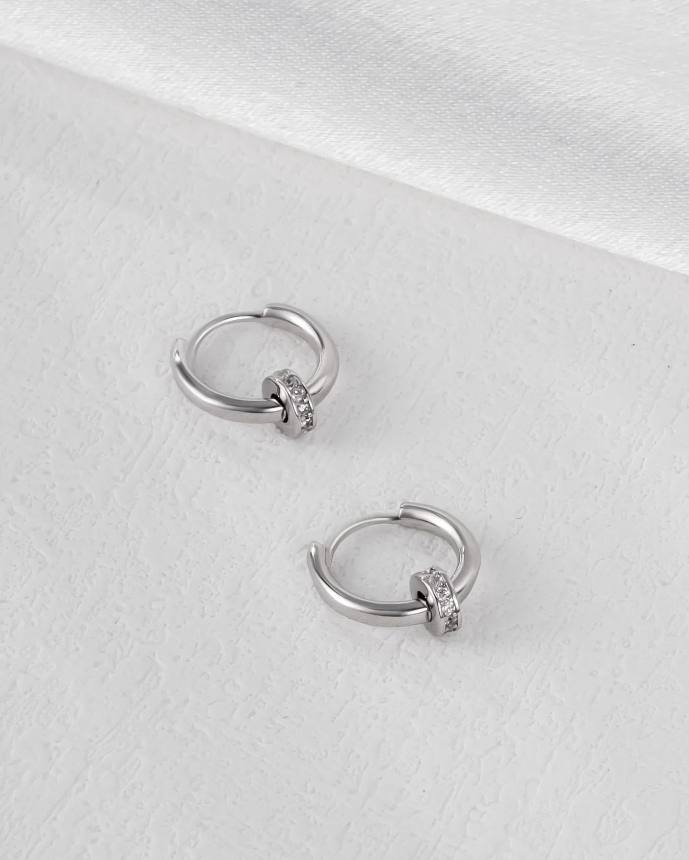 Gold Hoop Earrings with CZ Ring Charm