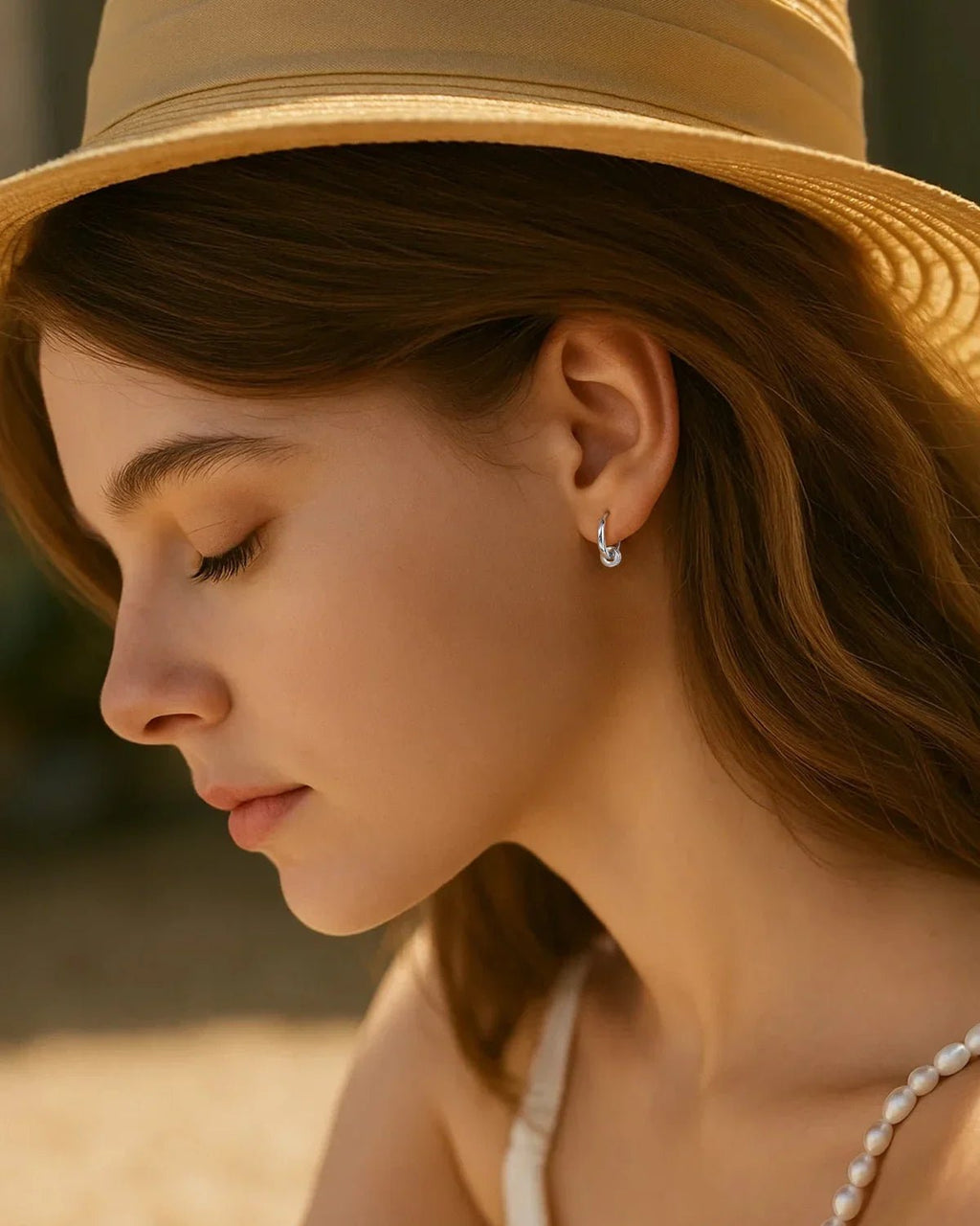 Gold Hoop Earrings with CZ Ring Charm