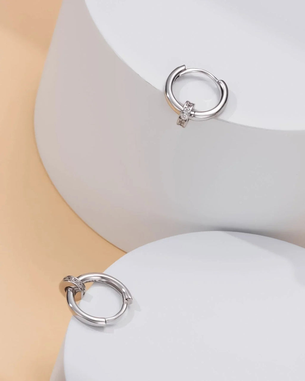 Gold Hoop Earrings with CZ Ring Charm