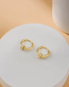 Gold Hoop Earrings with CZ Ring Charm