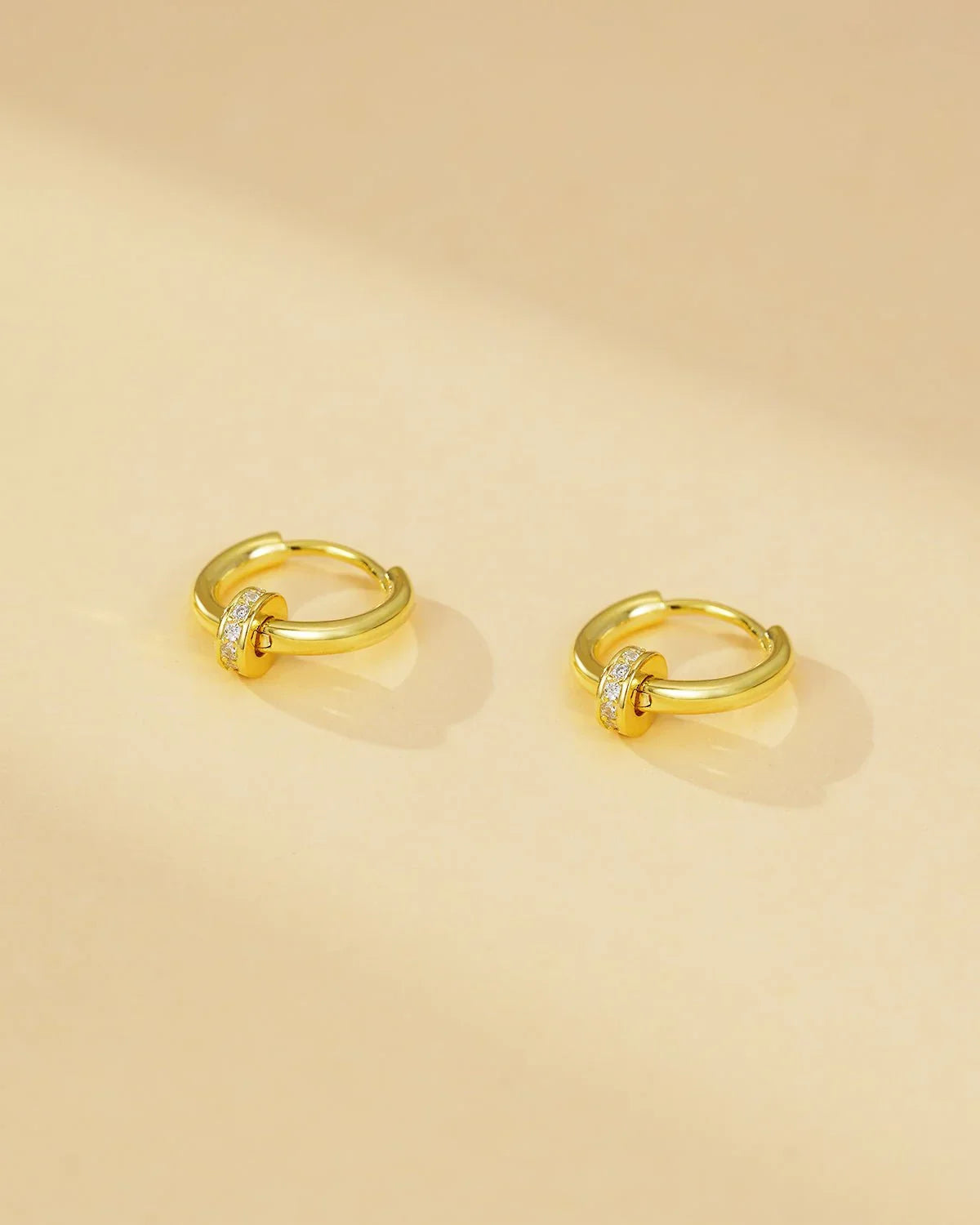 Gold Hoop Earrings with CZ Ring Charm