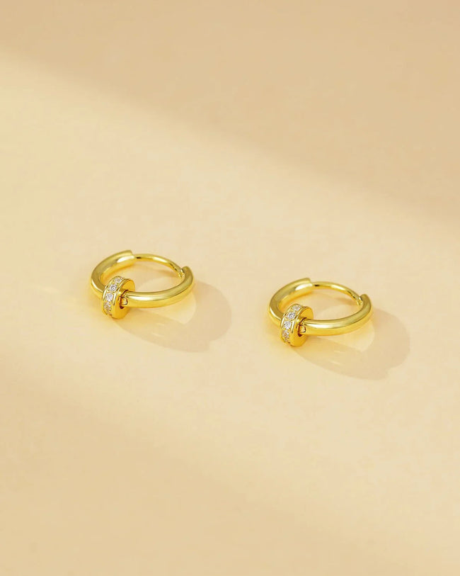 Gold Hoop Earrings with CZ Ring Charm Main Image