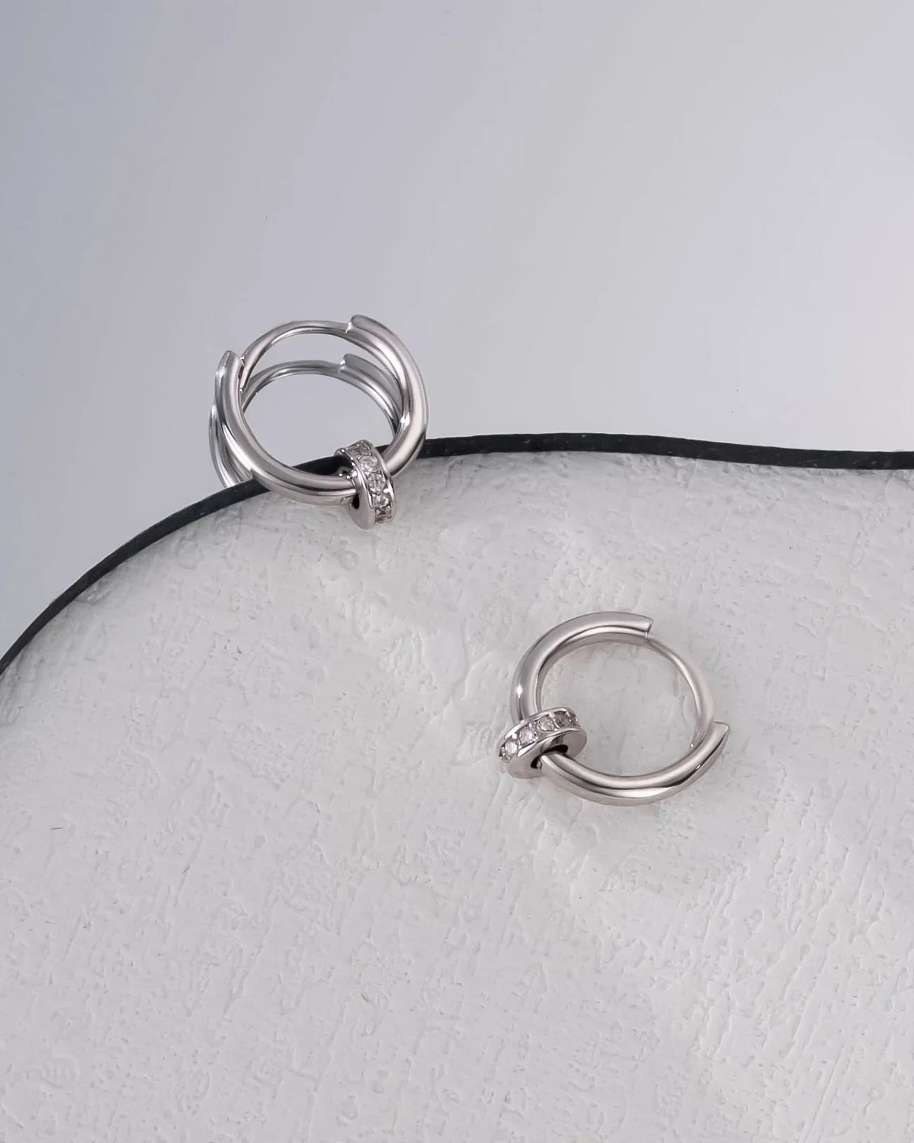 Gold Hoop Earrings with CZ Ring Charm