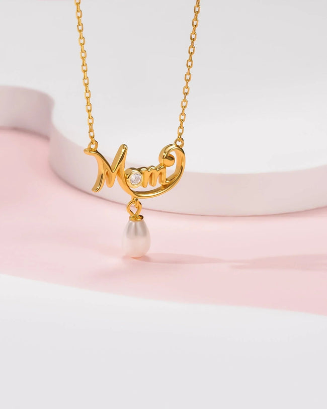 Gold Mom Necklace with Pearl Main Image