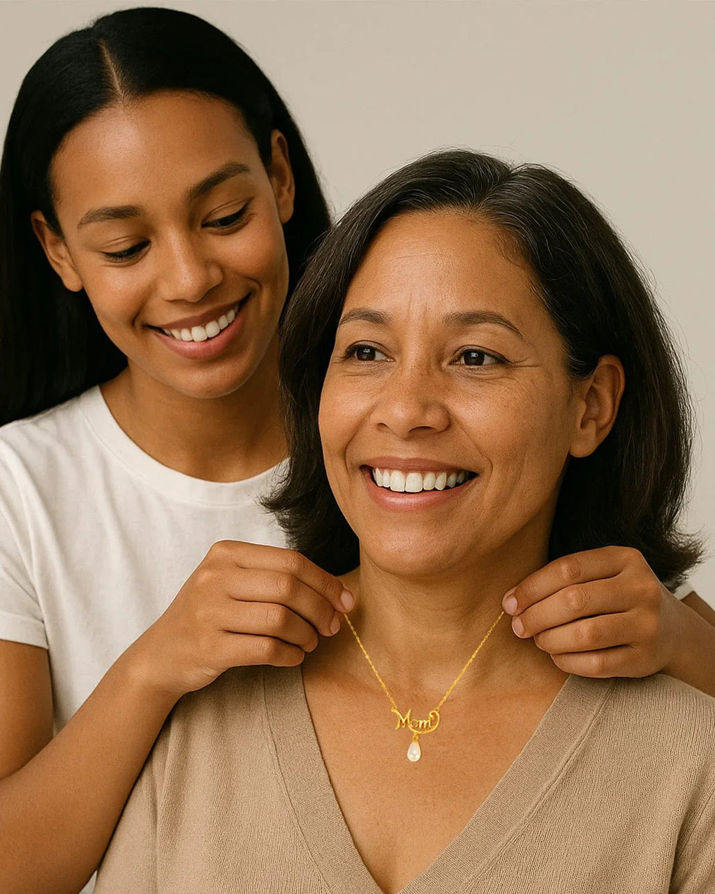 Gold Mom Necklace with Pearl
