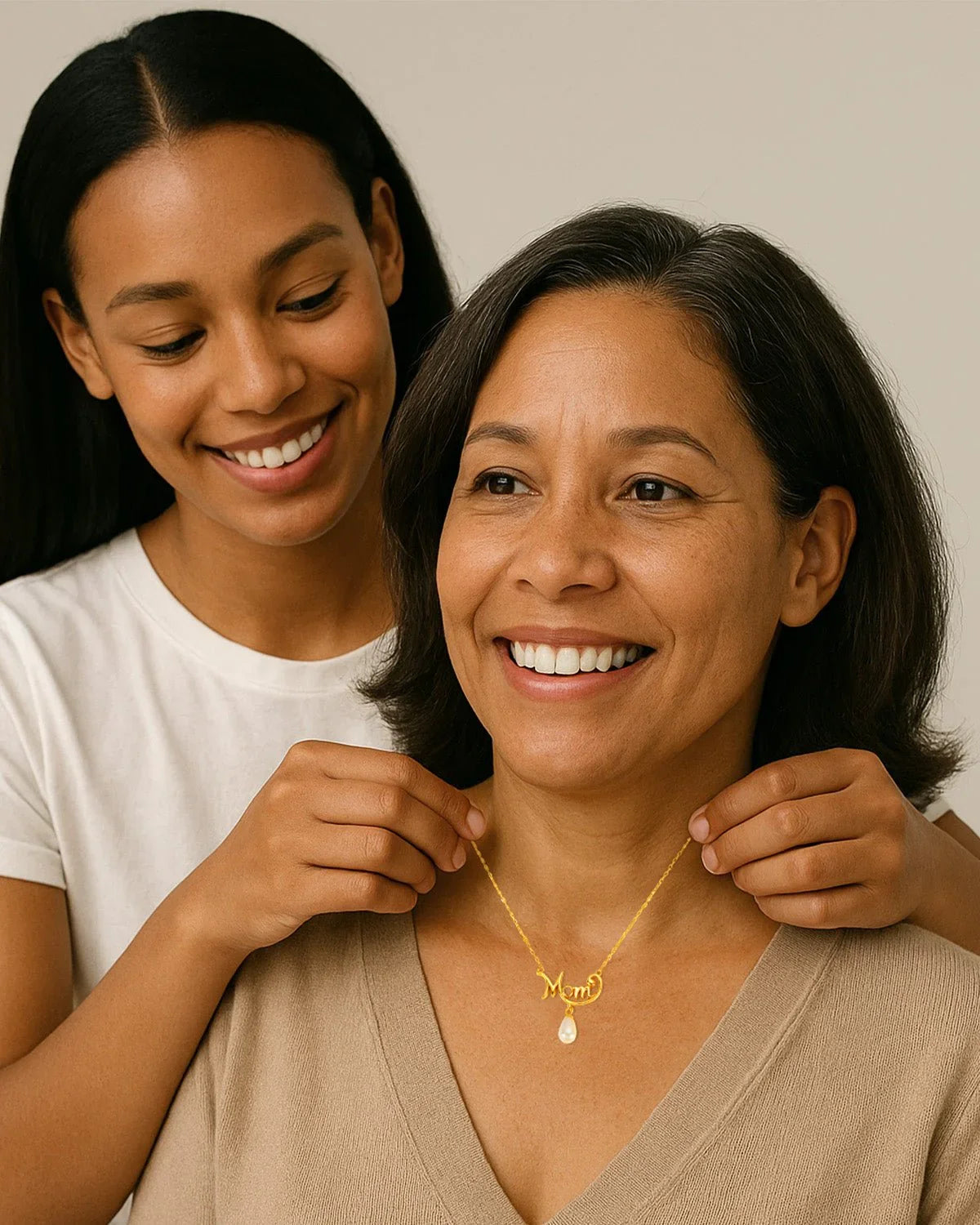 Gold Mom Necklace with Pearl