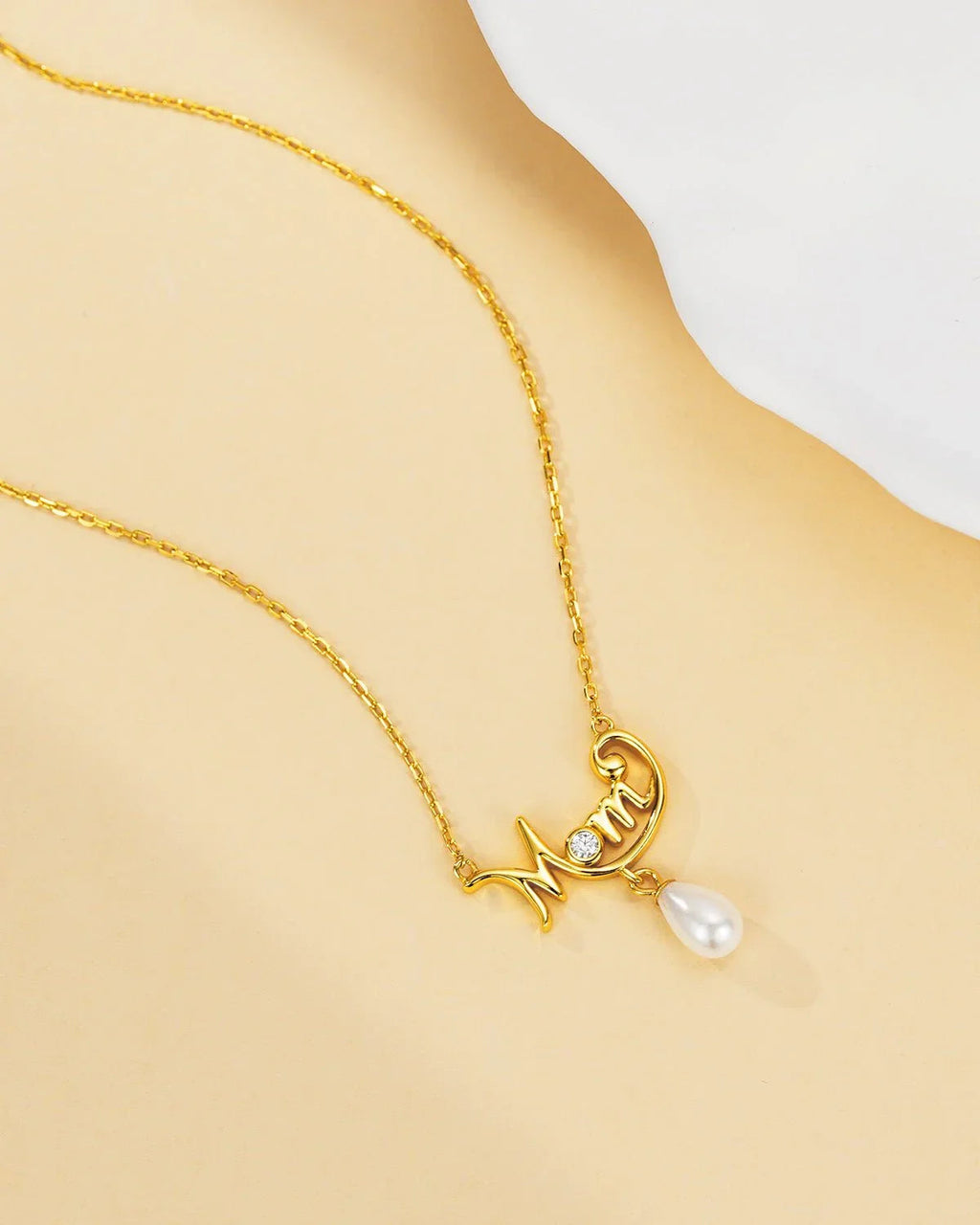 Gold Mom Necklace with Pearl