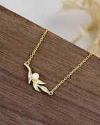 Gold Olive Branch Pearl Necklace