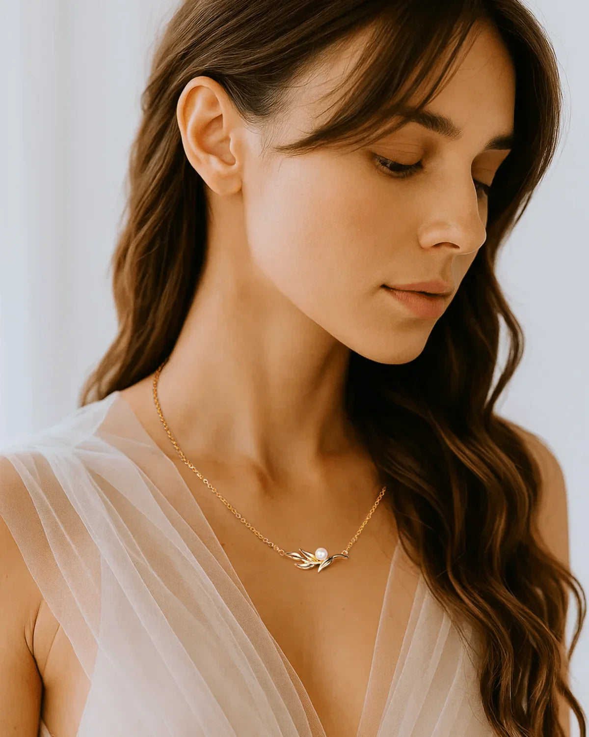 Gold Olive Branch Pearl Necklace