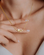 Gold Olive Branch Pearl Necklace