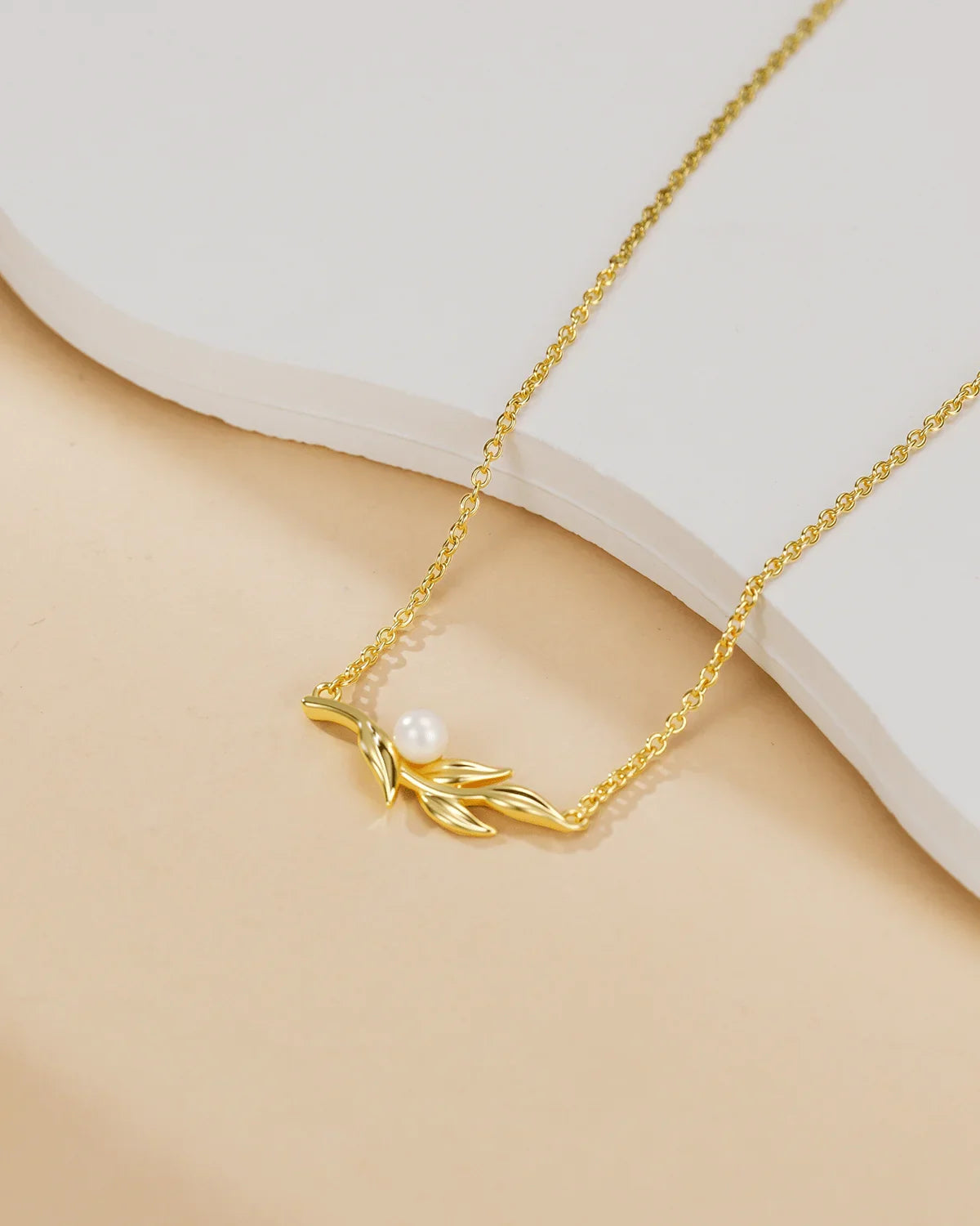 Gold Olive Branch Pearl Necklace