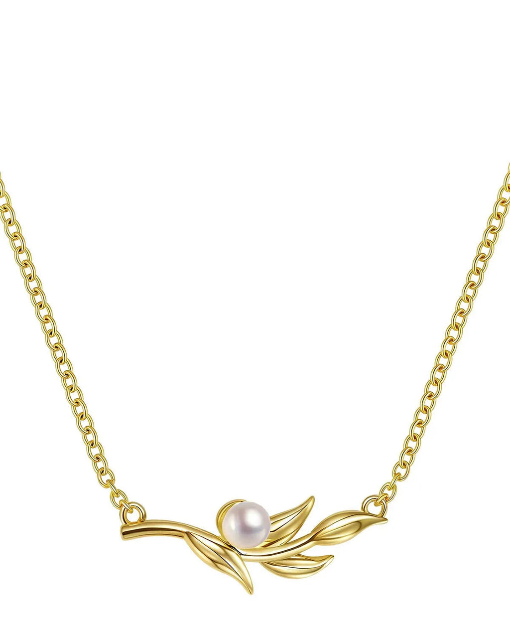 Gold Olive Branch Pearl Necklace