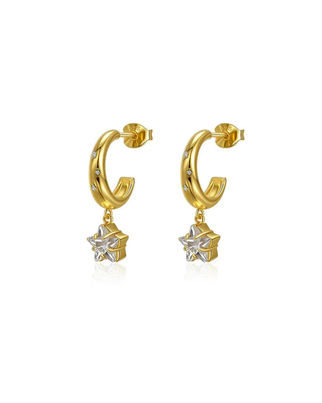 Gold Star Hoop Earrings Hover Image