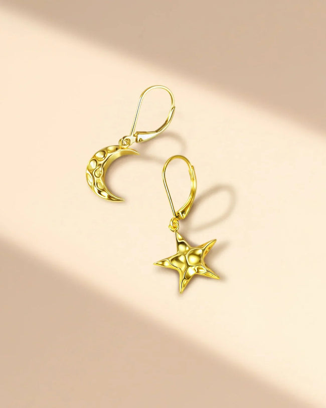 Gold Star & Moon Dangle Earrings-Celestial Jewelry for Women Main Image