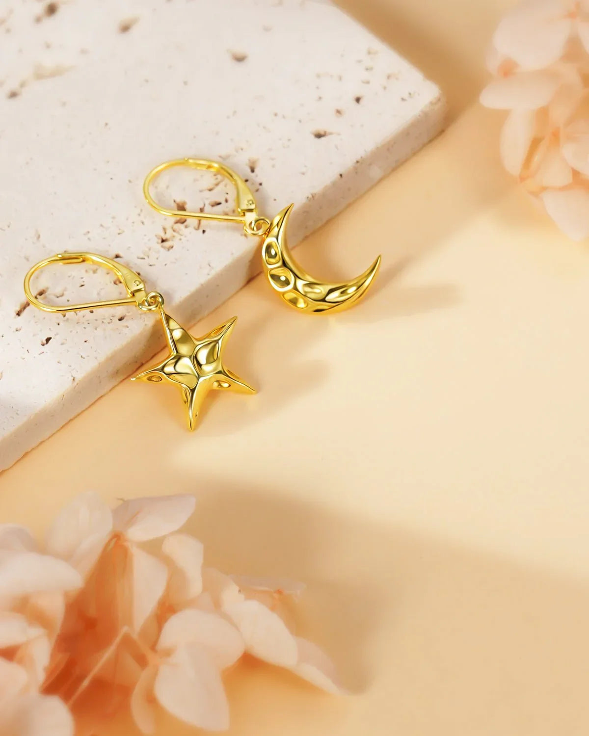 Gold Star & Moon Dangle Earrings-Celestial Jewelry for Women