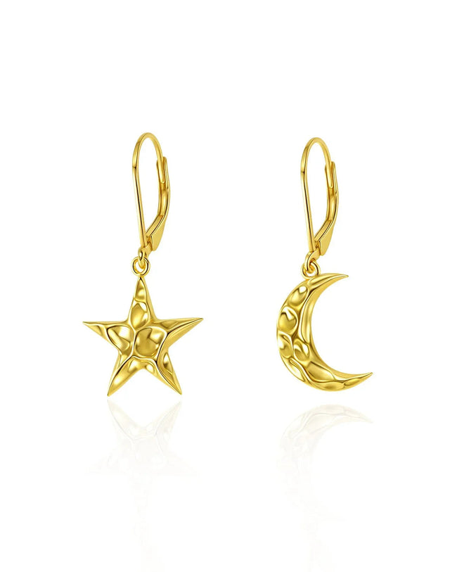 Gold Star & Moon Dangle Earrings-Celestial Jewelry for Women Hover Image