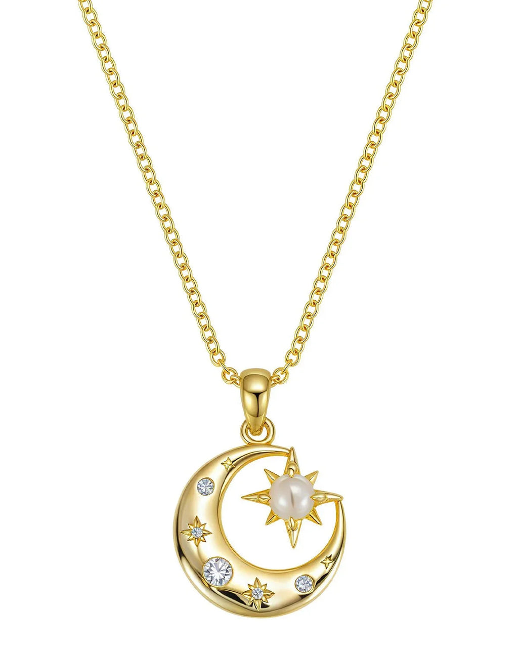 Gold Star & Moon White Opal Necklace