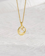 Gold Star & Moon White Opal Necklace