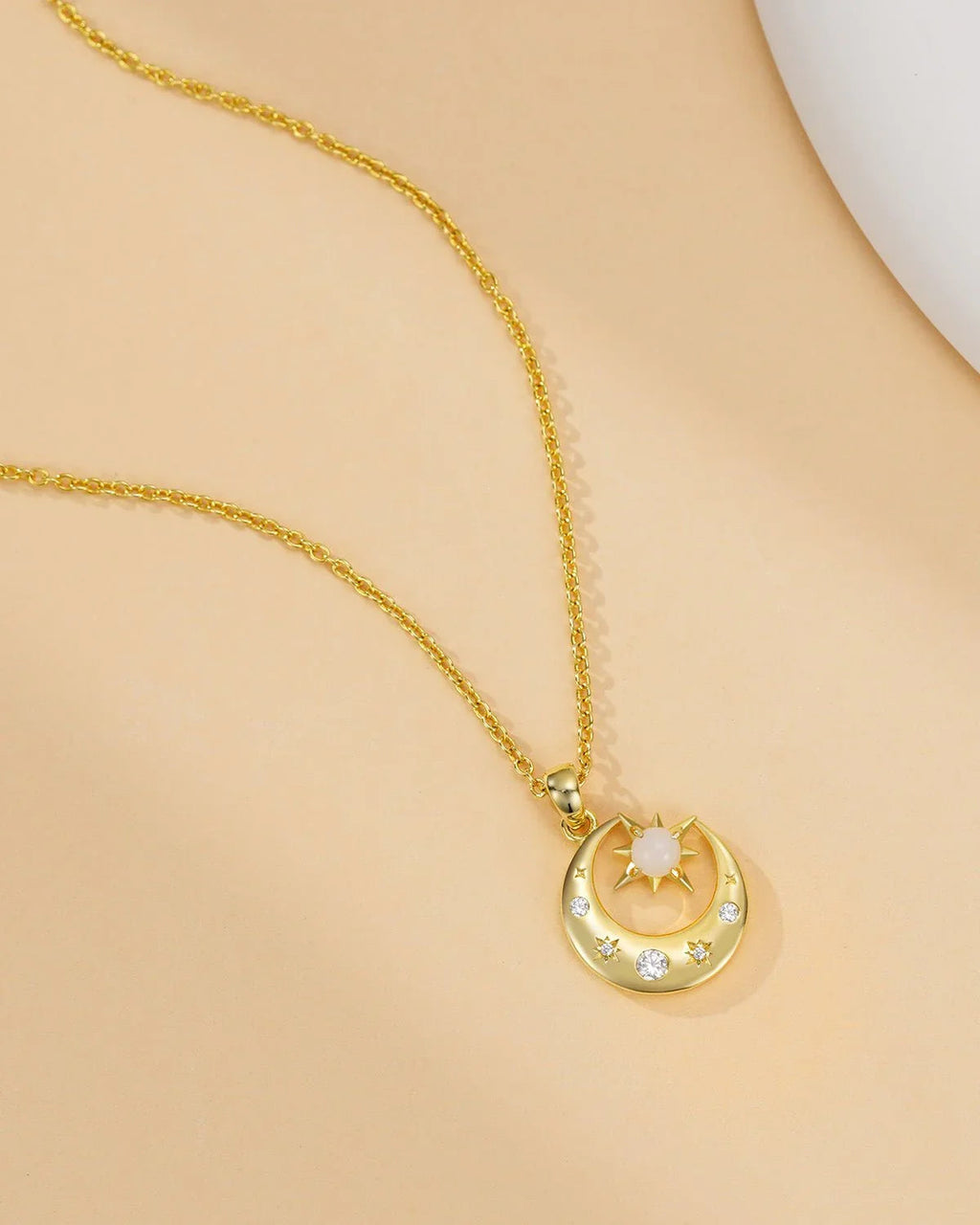 Gold Star & Moon White Opal Necklace
