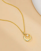 Gold Star & Moon White Opal Necklace