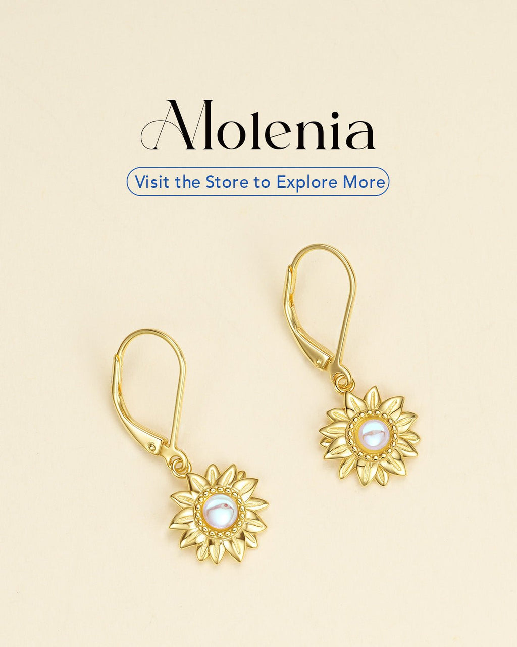 Gold Sunflower Earrings with Moonstone