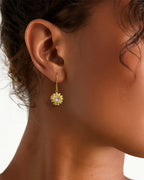 Gold Sunflower Earrings with Moonstone