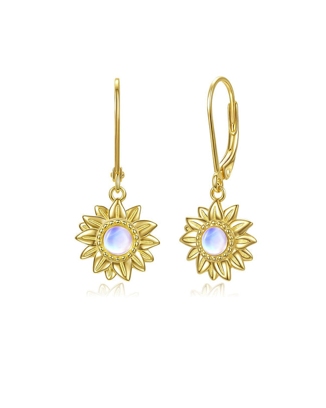 Gold Sunflower Earrings with Moonstone Hover Image
