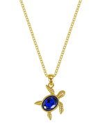 Gold Turtle Necklace with Blue Gem