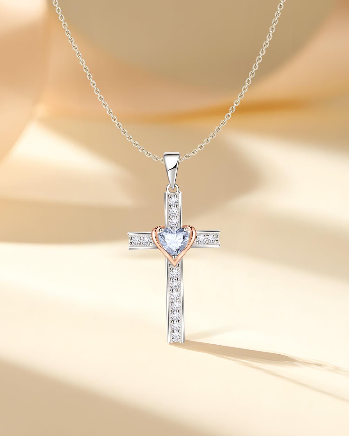 Heart Birthstone Cross Necklace