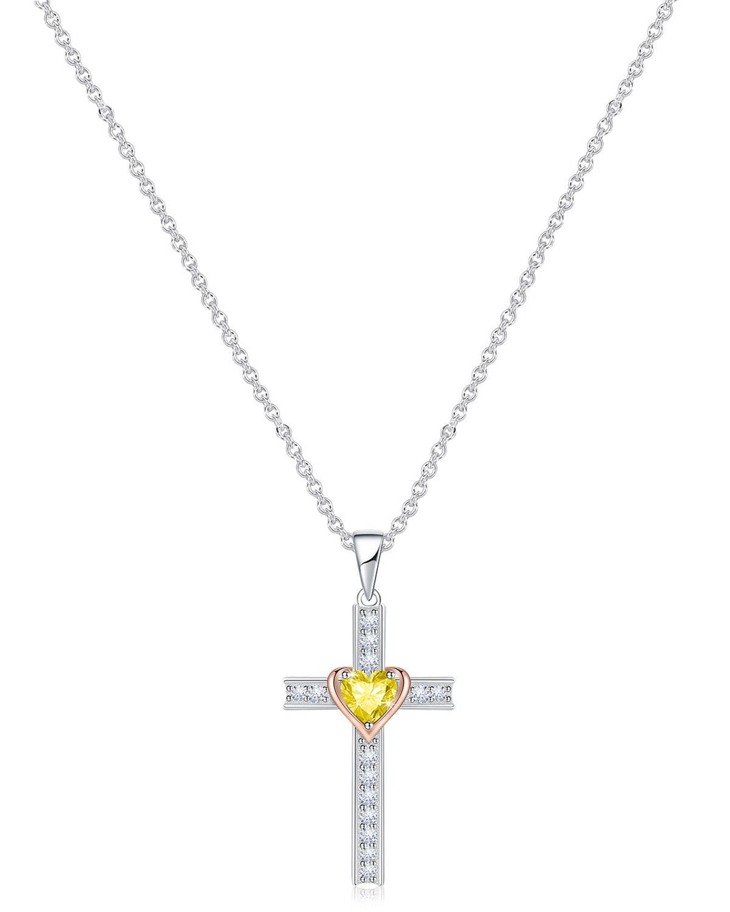 Heart Birthstone Cross Necklace