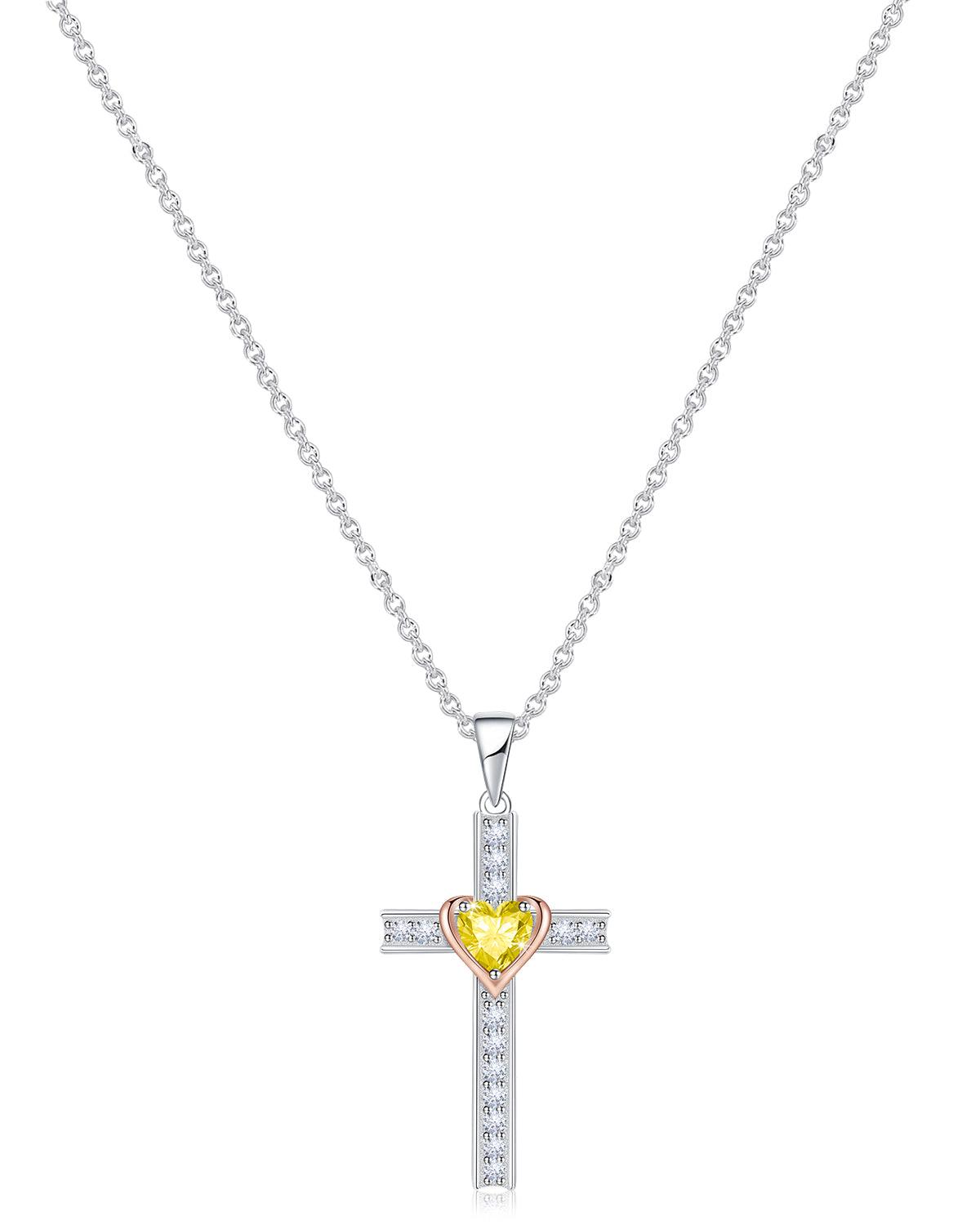 Heart Birthstone Cross Necklace