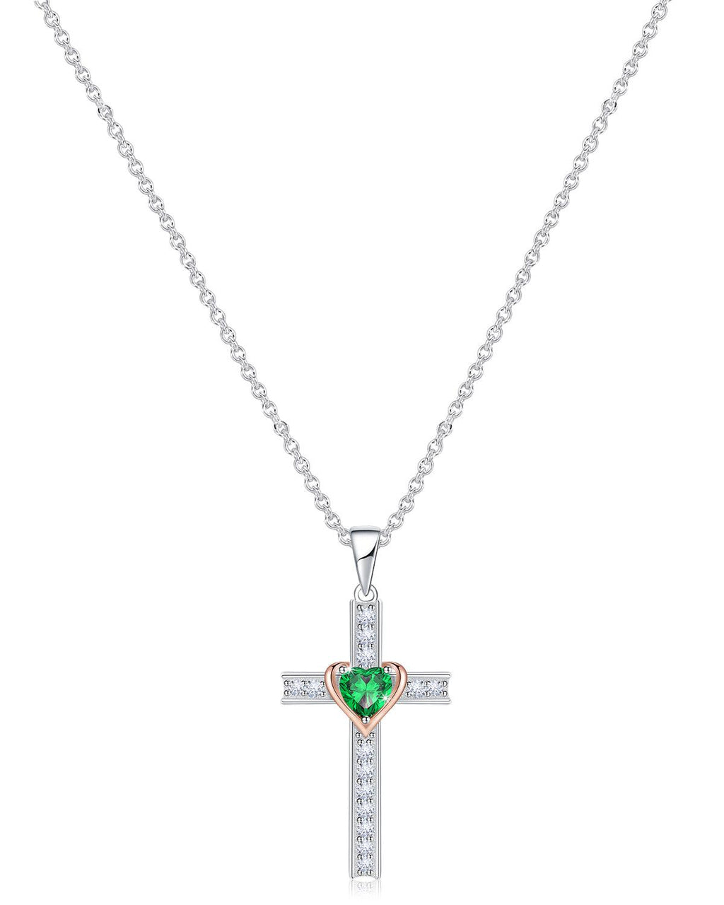 Heart Birthstone Cross Necklace
