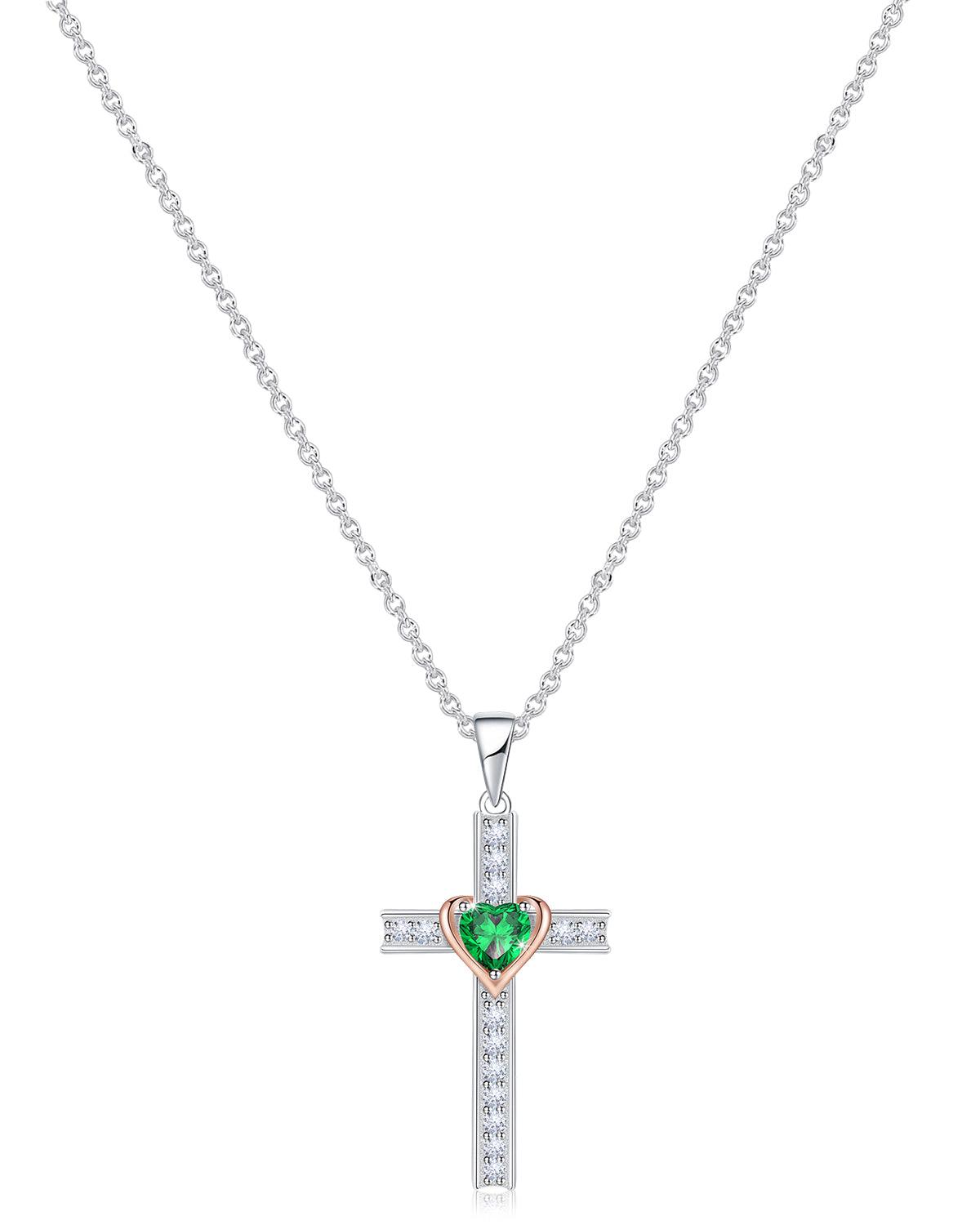 Heart Birthstone Cross Necklace