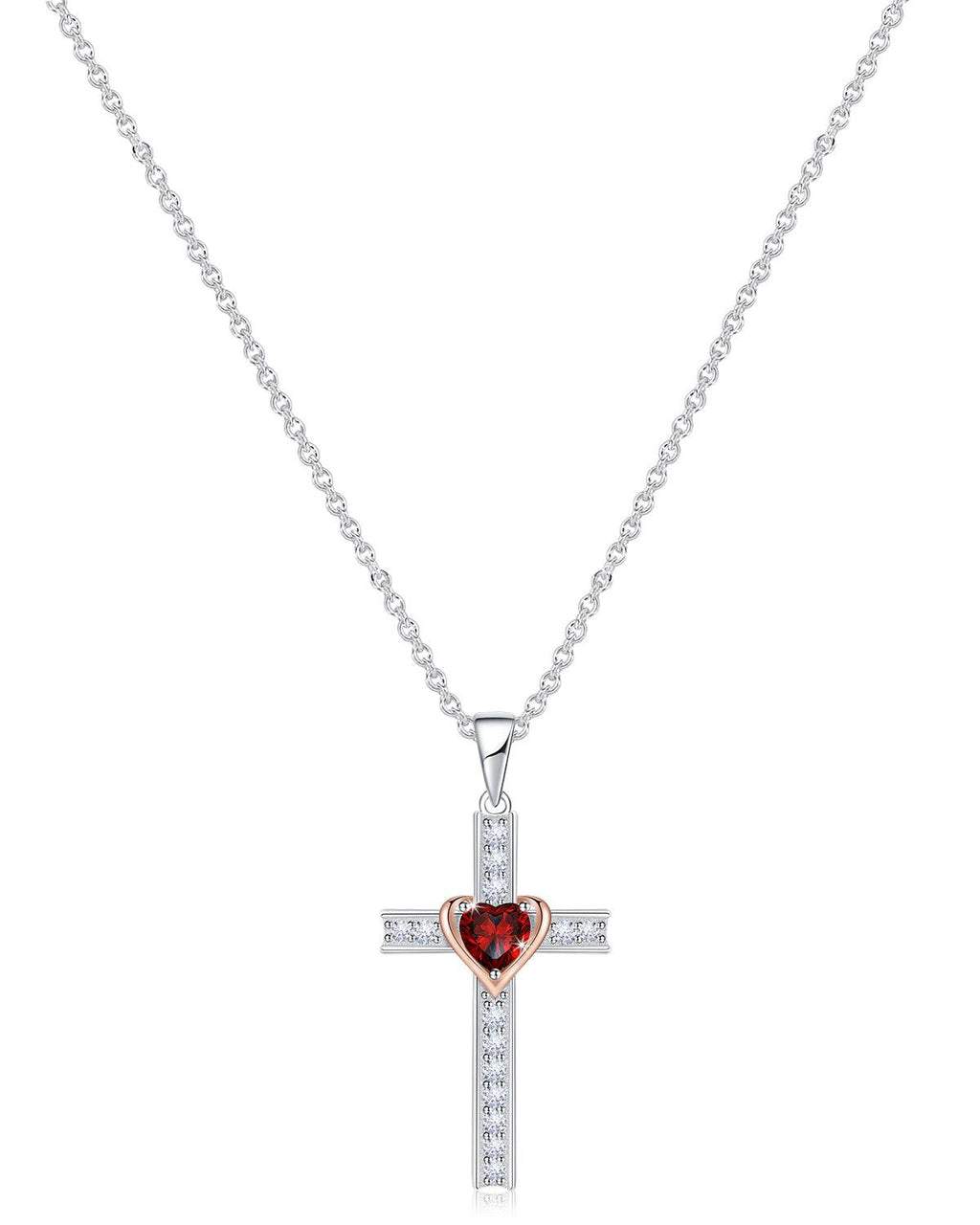 Heart Birthstone Cross Necklace
