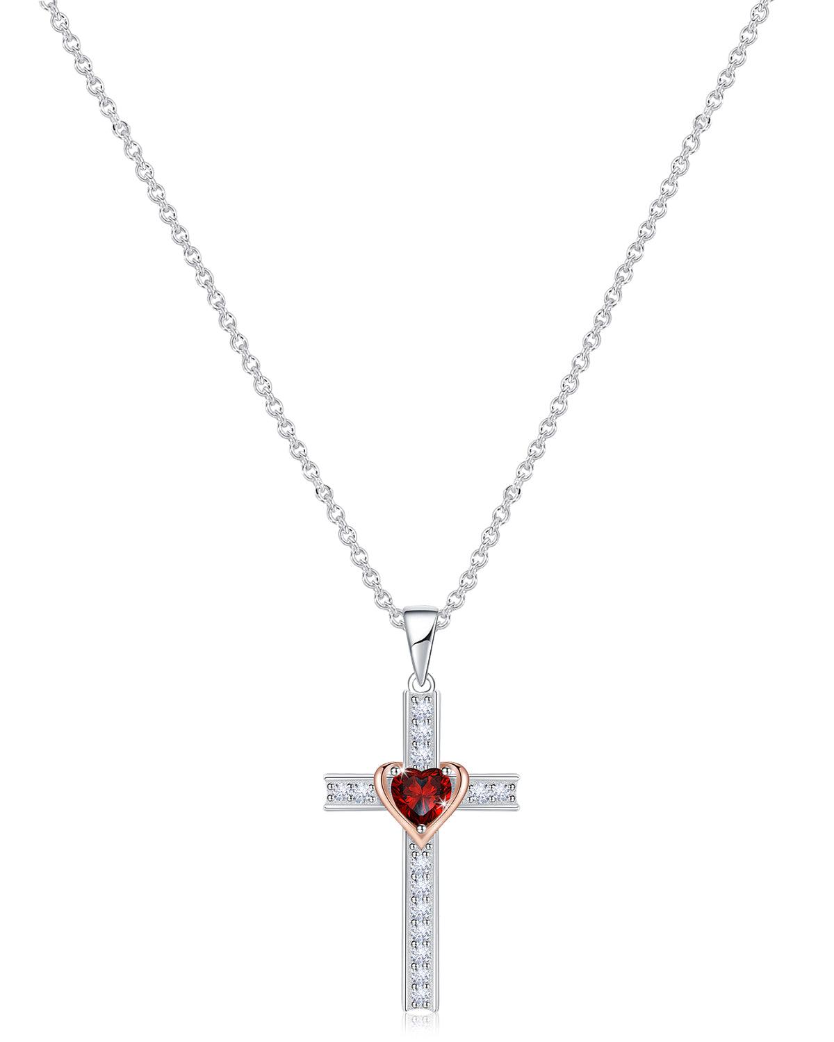 Heart Birthstone Cross Necklace