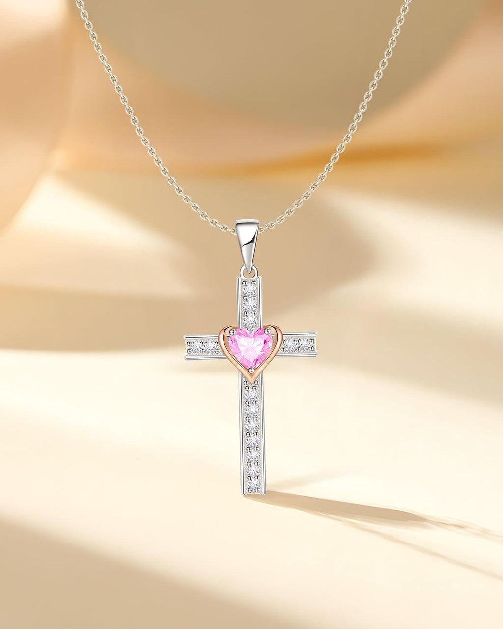 Heart Birthstone Cross Necklace