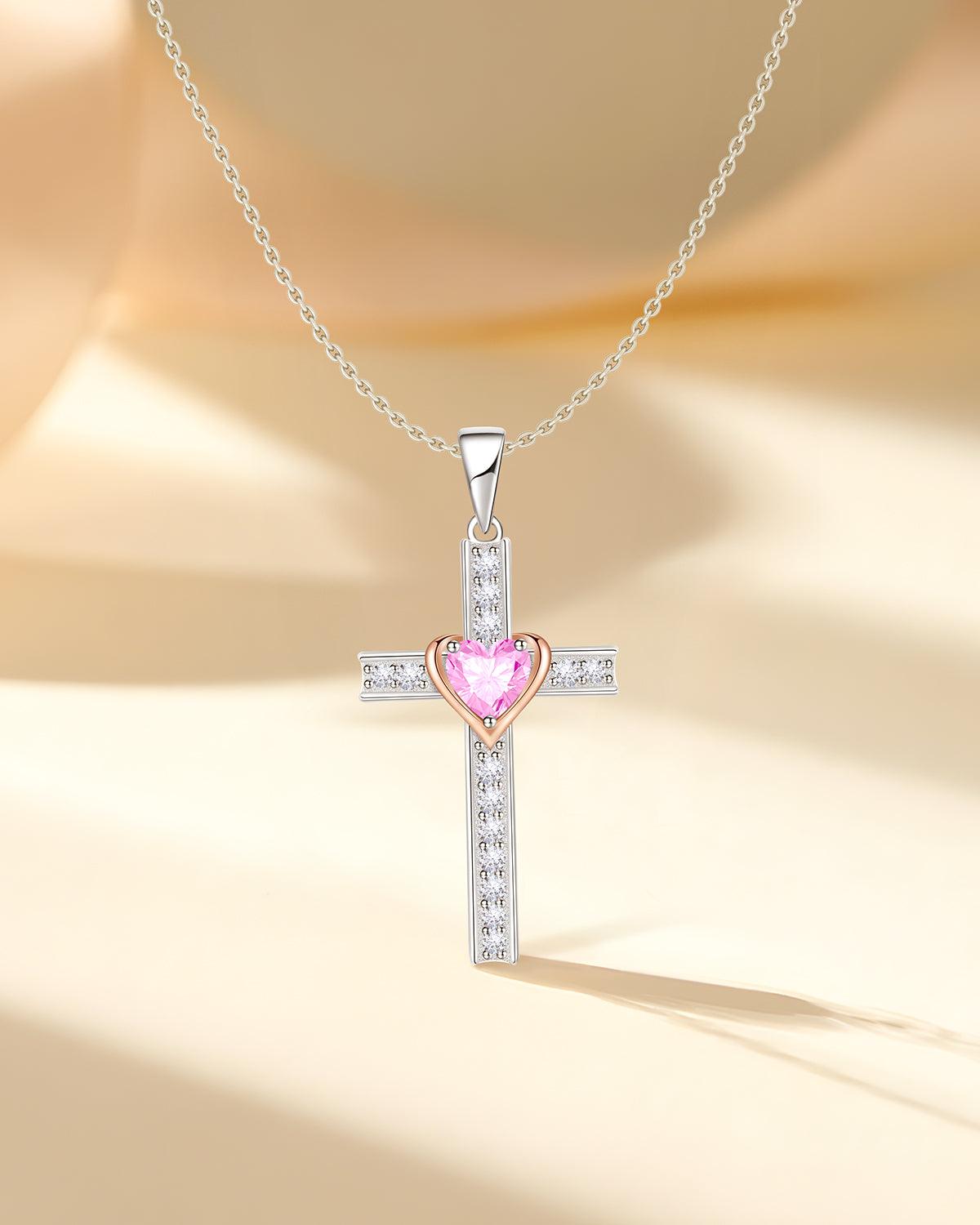 Heart Birthstone Cross Necklace
