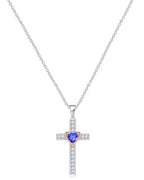 Heart Birthstone Cross Necklace