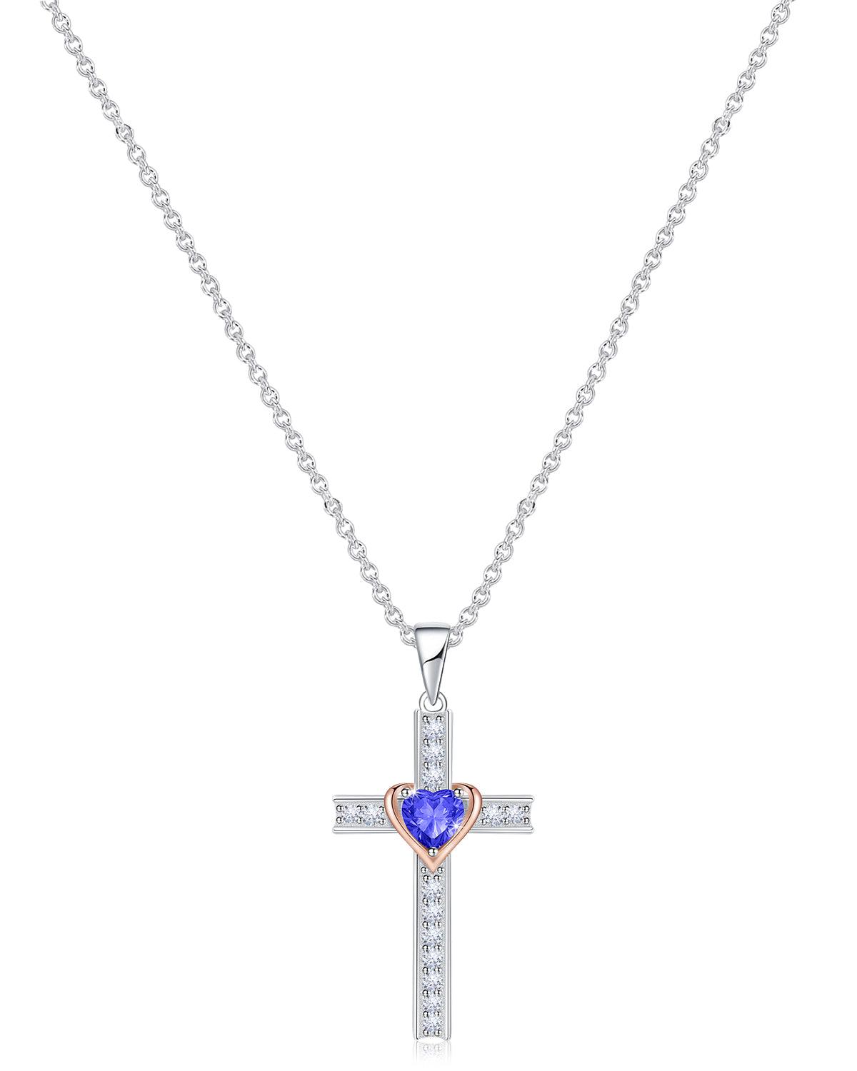 Heart Birthstone Cross Necklace