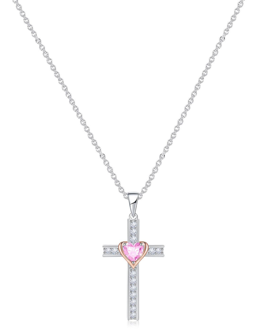 Heart Birthstone Cross Necklace