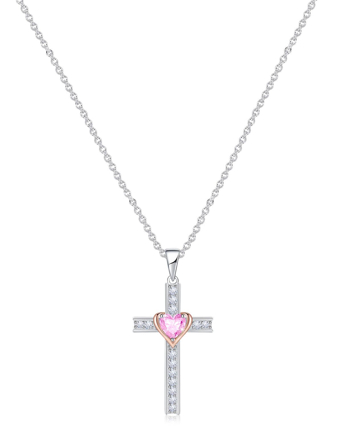Heart Birthstone Cross Necklace