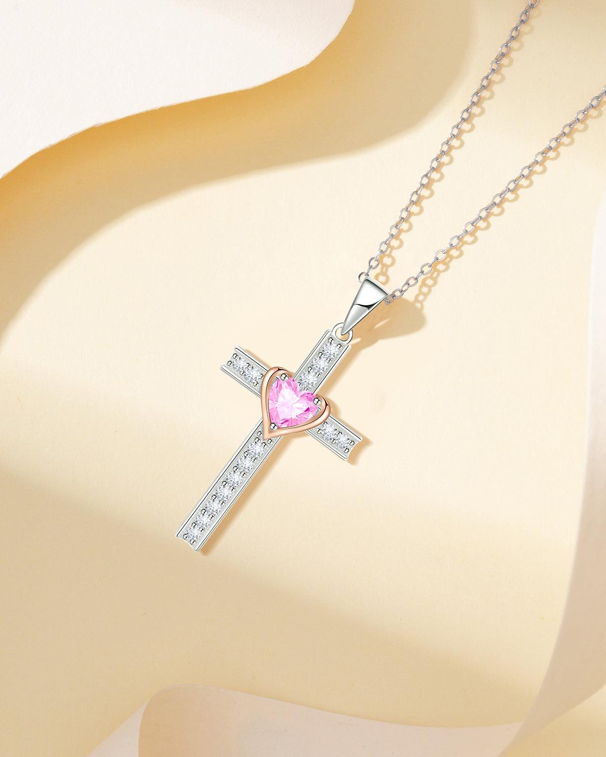 Heart Birthstone Cross Necklace
