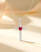 Heart Birthstone Cross Necklace