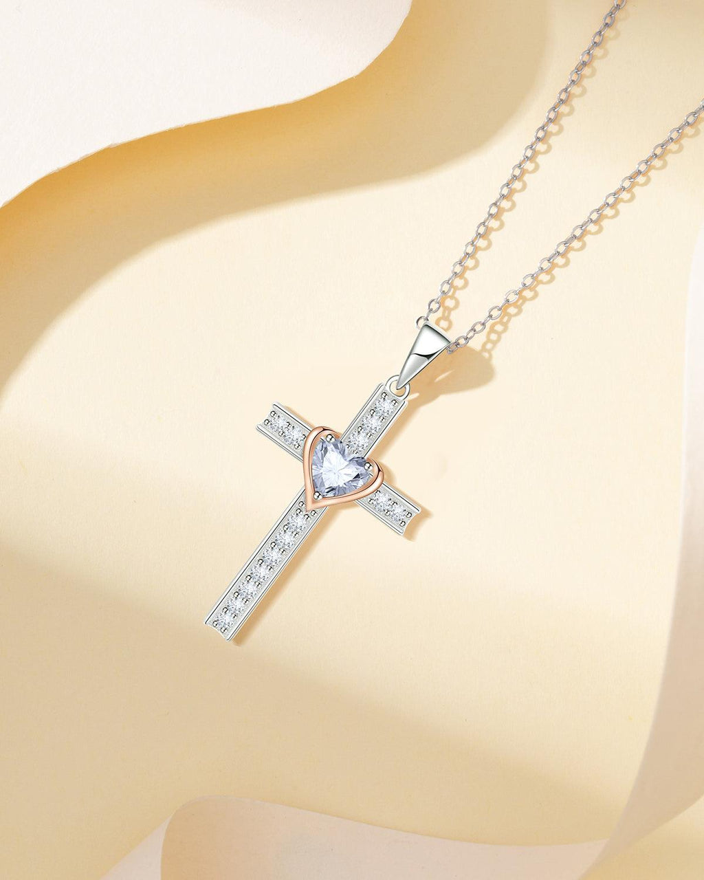 Heart Birthstone Cross Necklace