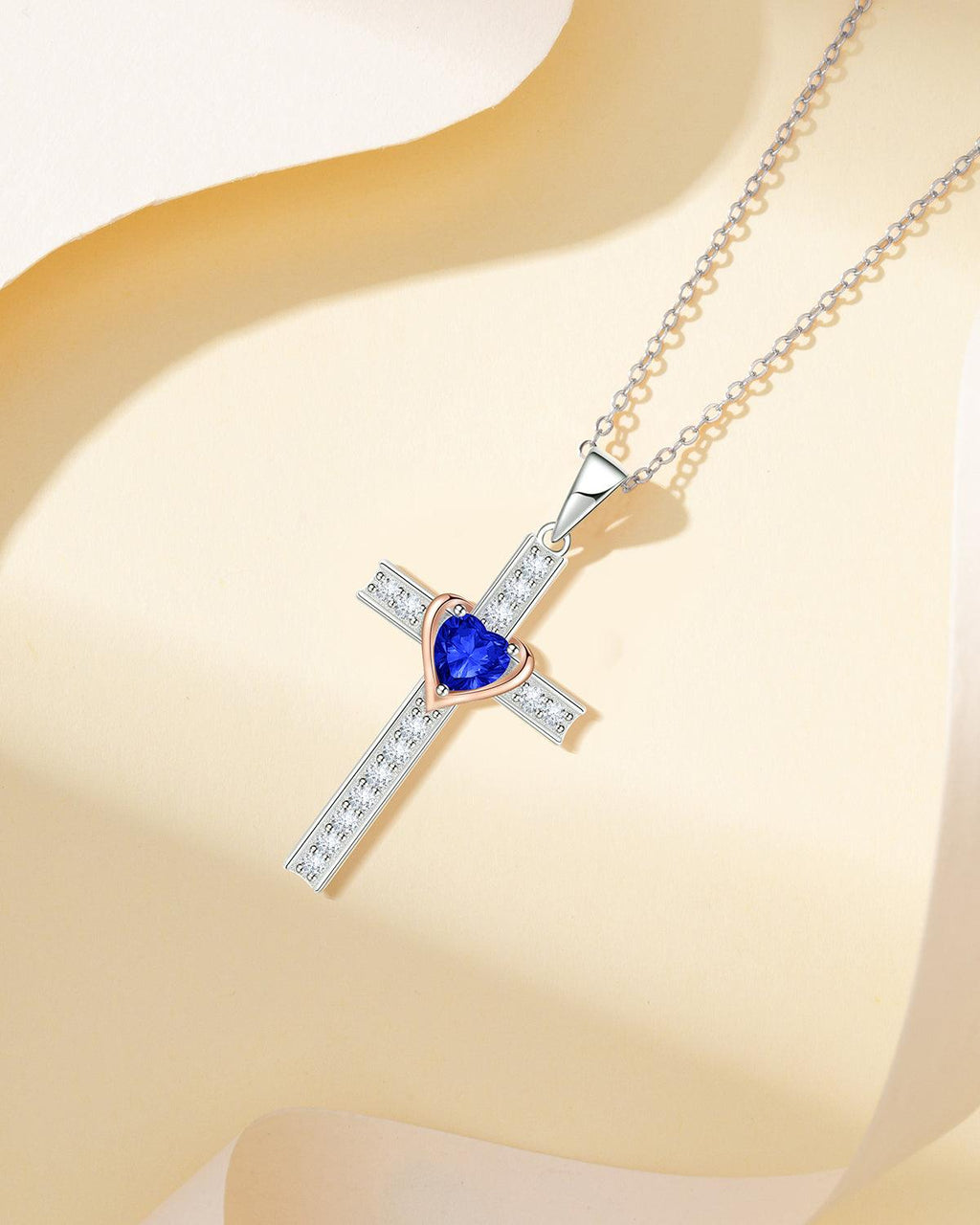 Heart Birthstone Cross Necklace