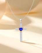 Heart Birthstone Cross Necklace