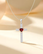 Heart Birthstone Cross Necklace