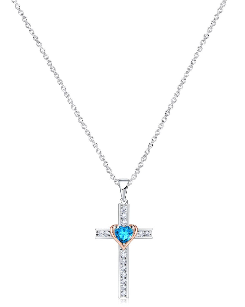 Heart Birthstone Cross Necklace